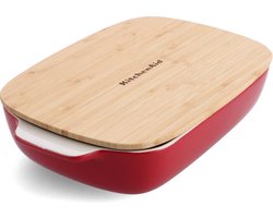 KitchenAid Ovenschaal incl bamboe deksel - Small: 0,9L - magnetron- en ovenbestendig tot 260°C zonder deksel - Keizer rood