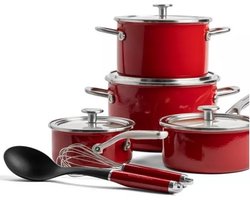 KitchenAid Steel Core Enamel pannenset 6-delig - Keizerrood - inductie - PFAS-vrij