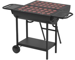 KitchenBrothers 2-in-1 Houtskool BBQ XL - Verstelbare luchtroosters - PFAS Vrij - Dubbele BBQ - Zijtafels - Grillrooster BBQ - Vaderdag Cadeau - Zwart