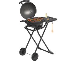 KitchenBrothers Elektrische BBQ - Opvouwbaar - Barbecue met Wielen - PFAS-Vrij - Anti-aanbaklaag - Zijtafel - tot 250°C - 2400W - Zwart