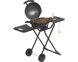 KitchenBrothers Elektrische BBQ - Opvouwbaar - Barbecue met Wielen - PFAS-Vrij - Anti-aanbaklaag - Zijtafels - tot 250°C - 2400W - Zwart