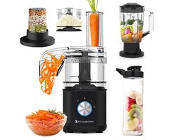 KitchenBrothers Foodprocessor - 5 in 1 Multifunctioneel Model - Hakmolen - Groentesnijder - 0,5L - Keukenmachine - Uiensnijder - BPA Vrij - Zwart