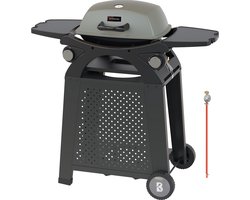 KitchenBrothers Gas BBQ - Staand en Tafelmodel Barbecue - 2 Branders - PFAS Vrij - Tafelbarbecue - Anti-aanbaklaag - 37x48 cm Grilloppervlak - Zwart