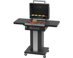 KitchenBrothers Houtskool BBQ – Barbecue Staande Grill - met Wielen – PFAS Vrij - RVS Grillrooster - Houtskool Barbecue met Deksel - Zwart