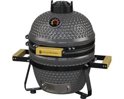 KitchenBrothers Kamado BBQ - PFAS Vrij - 13 Inch Houtskool Barbecue - 27⌀ cm - Deluxe Set - Egg BBQ met Accessoires inclusief Hoes - Grijs
