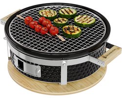 KitchenBrothers Kamado Hibachi Grill - Houtskool Barbecue - Shichirin Tafelgrill - PFAS-vrij - Ronde BBQ - Keramische Barbecue - Zwart