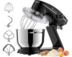 KitchenBrothers Keukenrobot - Keukenmachine - Touch Display en Timer - 6,2L - 1800W - Keukenmixer - Aluminium - Zwart
