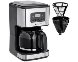KitchenBrothers Koffiezetapparaat - Filterkoffie - BPA Vrij - 1,5 Liter Glazen Kan voor 12 Koppen Koffie - Timerfunctie - LCD-display - Zwart/RVS