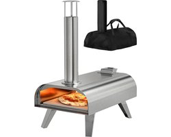KitchenBrothers Pizza Oven - Houtgestookt - PFAS- & BPA-Vrij - Tafelmodel - Met Beschermhoes - Inklapbaar - Pizzasteen - tot 460°C Pizza maker - Complete Set - Pizzaoven voor Buiten - RVS