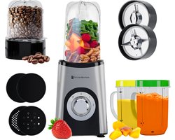 KitchenBrothers Smoothie Blender - 2-in-1 - Blender to Go - 4 Bekers - Smoothie Maker To Go - Mini Blender - Zilver