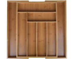 KitchenBrothers Uitschuifbare Bestekbak - Verstelbare Besteklade met 6 tot 8 Vakken - 30 tot 44,5 cm - Bamboe