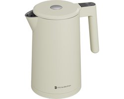 KitchenBrothers Waterkoker - 1.7L - Met Temperatuurregeling - PFAS- & BPA-vrij - Warmhoudfunctie - Display - Dubbelwandig - 2200W - Beige