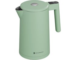KitchenBrothers Waterkoker - 1.7L - Met Temperatuurregeling - PFAS- & BPA-vrij - Warmhoudfunctie - Display - Dubbelwandig - 2200W - Pastelgroen