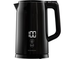 KitchenBrothers Waterkoker - 1.7L - Met Temperatuurregeling - PFAS- & BPA-vrij - Warmhoudfunctie - Display - Dubbelwandig - 2200W - Zwart