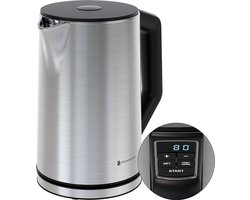 KitchenBrothers Waterkoker - Elektrisch - 1,5L - PFAS- & BPA-vrij - 2200W - Instelbare Temperatuurregeling - Dubbelwandig - Waterkoker RVS - Zilver