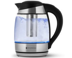 KitchenBrothers Waterkoker - Elektrisch - 1,8L - PFAS- & BPA-vrij - Temperatuurregeling - Glazen Waterkoker - Warmhoudfunctie - met Theefilter - 2200W