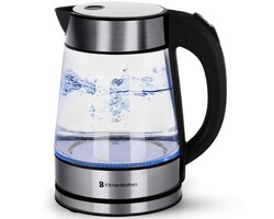 KitchenBrothers Waterkoker - Glas - PFAS en BPA Vrij - Elektrisch - 1,7L - Retro - met LED - 2200W - Glazen Waterkoker - RVS