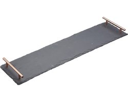 KitchenCraft Artesà Leistenen dienblad / schaal met koperen handgrepen - 60 x 15 cm