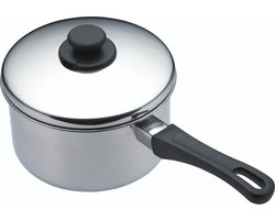 KitchenCraft Extra diepe sauspan met deksel - 18 cm roestvrij stalen inductiepan zilver