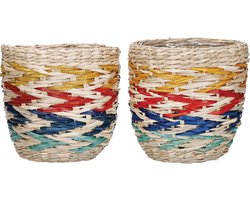 KitchenCraft Indoor Plantenbak van zeegras - set van twee geweven plantenpotten met Regenboog Ontwerp 11 x 11 x 11cm