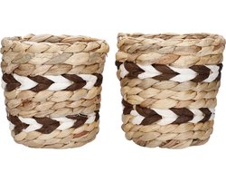 KitchenCraft Indoor Plantenpot (set van 2) van waterhyacint - Natuurlijke Geweven plantenpot met Gestreept Ontwerp