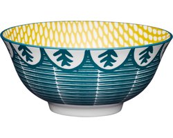 Kitchencraft Kom Leafy Green 15,7 Cm Keramiek Petrolblauw/geel