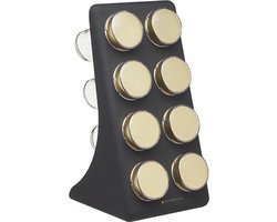 KitchenCraft MasterClass Kruidenrek - Set van 8 Potjes met Messing Afwerking en Geschenkdoos ‎28,4 x 15,2 x 14,6 Centimeter