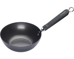 KitchenCraft World of Flavours Kleine Wok - Geschikt voor Inductie Koolstofstaal met Anti-Aanbaklaag 20 Centimeter