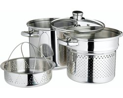 Kitchencraft World Of Flavours Pastapot Met Zeef En Groentestomer In Geschenkverpakking - Inductiekast Roestvrij Staal 4 Liter