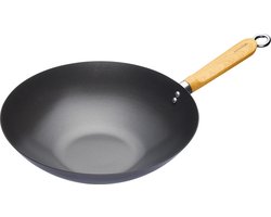 KitchenCraft World Of Flavours Wokpan Met Antiaanbaklaag - 30 Centimeter Geschikt Voor Alle Warmtebronnen Koolstofstaal