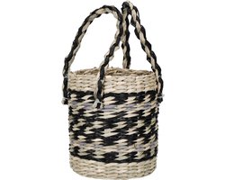 KitchenCraft Zeegras Plantenmand met Handvaten, Zwart & Grijs Gestreept Design