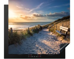 KitchenYeah® Inductie beschermer 60x52 cm - Zonsondergang - Strand - Duin - Gras - Bank - Kookplaataccessoires - Afdekplaat voor kookplaat - Inductiebeschermer - Inductiemat - Inductieplaat mat