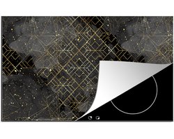 KitchenYeah® Inductie beschermer 80x52 cm - Marmer print - Zwart - Goud - Geometrie - Kookplaataccessoires - Afdekplaat voor kookplaat - Inductiebeschermer - Inductiemat - Inductieplaat mat