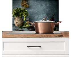 KitchenYeah® Spatscherm keuken 70x50 cm - Kookplaat achterwand kruiden - Rustiek - Specerijen - Stilleven - Muurbeschermer hittebestendig - Spatwand fornuis - Hoogwaardig aluminium - Wanddecoratie industrieel