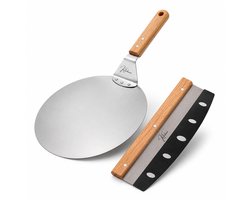 Kitchenz® Pizzaset – Pizzaschep & Pizzasnijder Wiegmes – Pizza Peel & Pizzaspatel – Voor BBQ & Oven – Inclusief E-Book