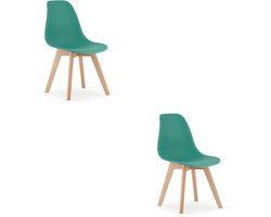 KITO Eetkamerstoelen – Set van 2 – Groen Kunststof – Naturelkleurige Kunststof Poten – Moderne Kuipstoel – Modern Design – Voor Eettafel, Keuken en Eetkamer
