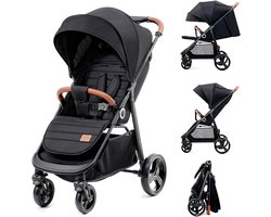 Kk KinderKraft KSGRAN00BLK0000 grande plus Lichtgewicht Kinderwagen Buggy vanaf de geboorte tot 22 kg, Inklapbaar met één hand, Ligpositie, Grote cabine XL, Alle wielen geveerd zijn, Zwart