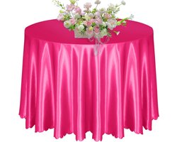 KKJIAF 1 pak 274 cm rond tafelkleed, felroze tafelkleed satijnen tafelkleed voor ronde tafels, zijdeachtig satijn helder halfrond tafelkleed voor bruiloft, eettafel, buffet, feesten, banket, decoratie