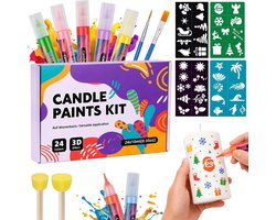 Kkluno Set van 24 kaarsenstiften, 10 ml, wasstiften voor kaarsen, keramiek, beschilderen, versieren, kaarsenkleurpotloden, sneldrogend, afneembaar, voor glas, hout, papier, doe-het-zelf, knutselen