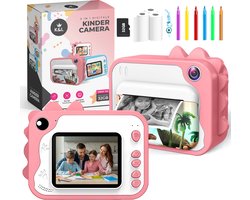 K&L® 3 IN 1 Digitale Kindercamera + Instant print + speelcamera - 32GB micro sd kaart - camera kinderen - Vlogcamera met games - Fototoestel voor Kinderen - Klein Formaat Speelgoed - Met videofunctie - Roze