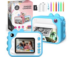 K&L® 3 IN 1 Digitale Kindercamera + Instant print + speelcamera - 32GB micro sd kaart - camera kinderen - Vlogcamera met games - Fototoestel voor Kinderen - Klein Formaat Speelgoed - Met videofunctie - Blauw