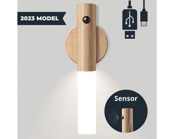 KL Home® - Nachtlamp - Nachtlampje Kinderen - LED nachtlampje met bewegingssensor - Wandlamp oplaadbaar - Sensor lampje usb oplaadbaar - Muurlamp/Wandlamp binnen slaapkamer kinderkamer - Trapverlichting - Esdoorn wit hout