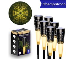 KL Home - Solar tuinverlichting - Tuinverlichting op zonneenergie - 6 stuks - Bloemenpatroon - Fakkels - Automatisch Aan/Uit - Eenoudige Installatie