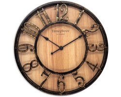 K&L Wall Art grote vintage wandklok industriële landhuis wandklokken hout-metaallook zonder tikkend geluid stille klok (Farmhouse Brown, Ø 30cm)