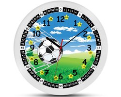 K&L Wanddecoratie Voetbal Leerklok Kinderwandklok Jongen Stille Kinderklok Moderne Meisjesklok zonder Tikgeluid (Blauw, Groen, 30 cm)
