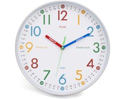 K&L Wandkunst leerklok kinderwandklok zonder tikkend geluid moderne kinderklok jongens stille meisjesklok zilvergrijs 30 cm