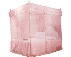 Klamboe 4 Hoekpost voor Meisjes en Volwassenen - Luxe Prinses Slaapkamer Decoratie met 3 Openingen