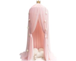 Klamboe - Bedhemel voor meisjes - Klamboe voor prinsessenbed - Geschikt voor speelkamerdecoratie - Koepelvormig premium gaasgordijn - Roze