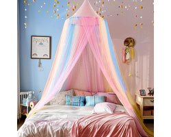 Klamboe Bedhemel voor Meisjes - Regenboog Prinsessen Bedgordijnen voor Full/Queen Maat - Plafond Gemonteerde Koepelvormige Muskietennet - Ook Geschikt als Decoratie voor Twin en King Size Bedden