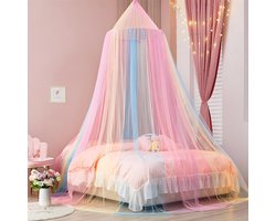 Klamboe - Bedovertrek - Regenbooghemelbedgordijn - 60*250*1100cm - Koepelklamboe Bedtent - Kleurrijke hangende koepelklamboe - Meisjes Prinses Hemelbed Kingsize Decoratie